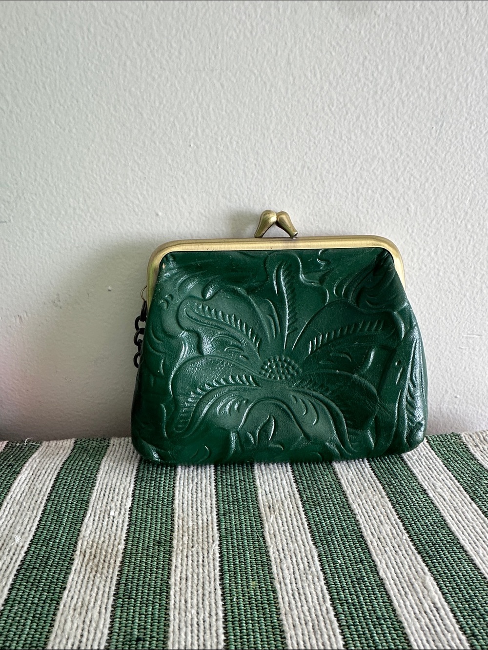 Patricia Nash Forest Green Embossed Leather Kiss-Lock Mini Bag